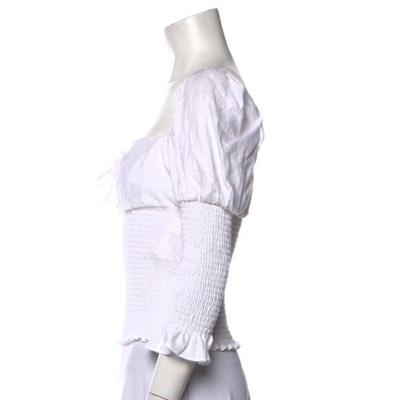 Reformation Haven Linen Smocked 3/4 Sleeve Top, White, Sz Small - Picture 4 of 6